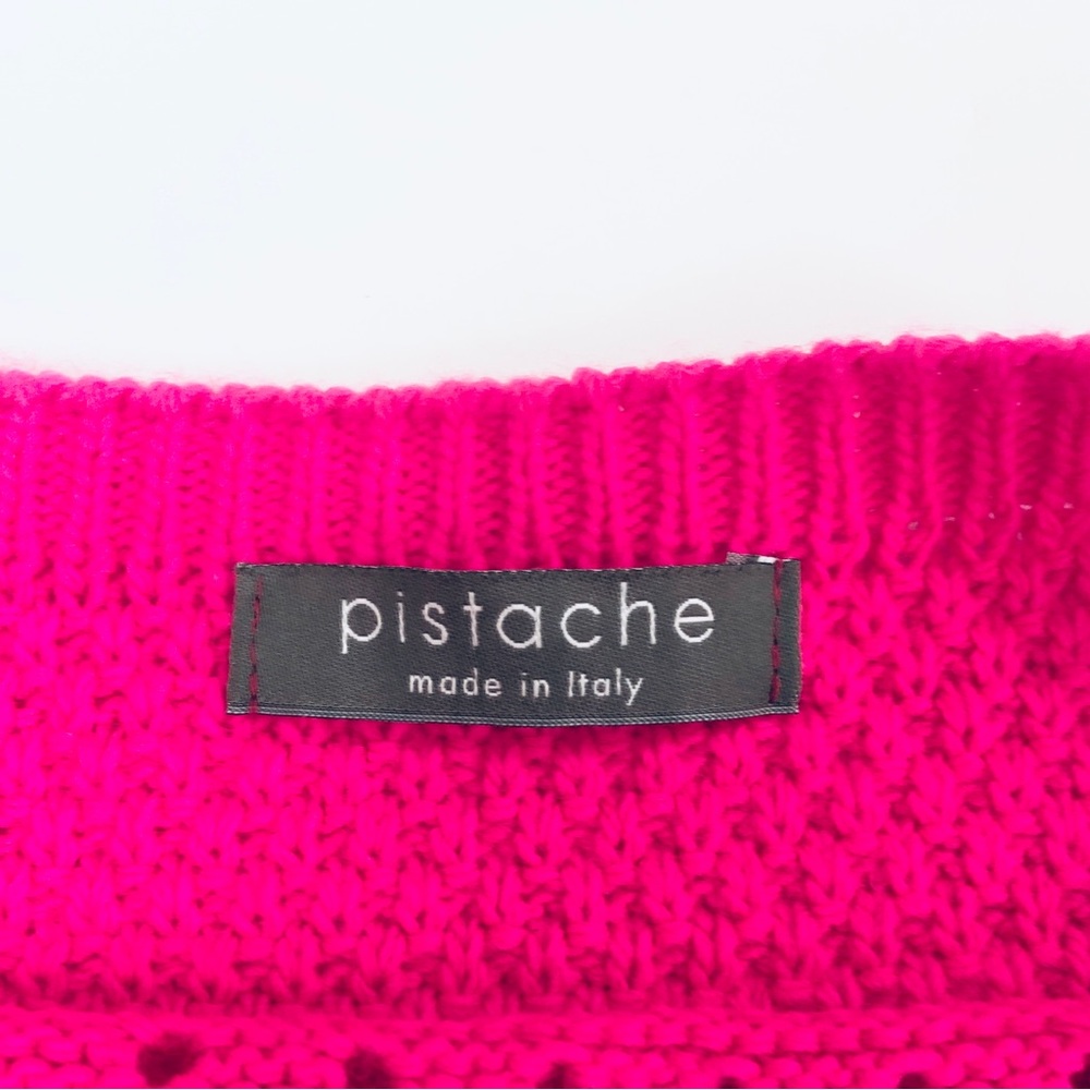 Pistache L-XL Sweater Neon Pink Crew Cable Knit Long Sleeve Excellent Condition - Picture 2 of 6